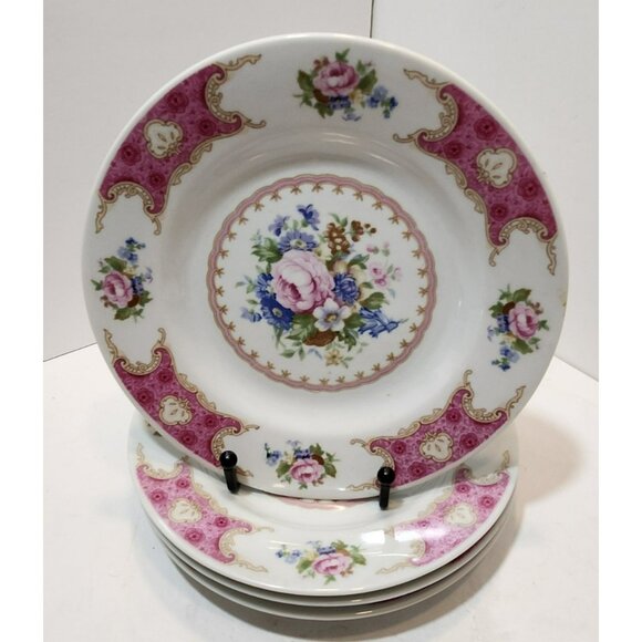 Vintage Fine China Porcelain Floral Spring Garden Salad Plates Set Of 4 - Picture 1 of 10